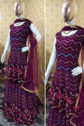 Plum Purple Sequence Work Sharara Salwar Suit