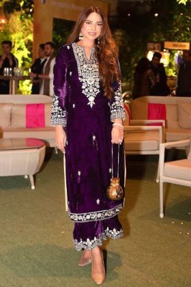 Plum Purple Zari Embroidery Work Heavy 9000 Velvet Salwar Suit