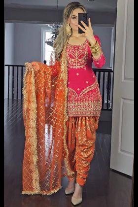 Punjabi Style Orange Dhoti Salwar Kameez