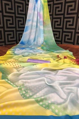 Purchase Stylish Digital Printed Satin Silk Multi Color Saree