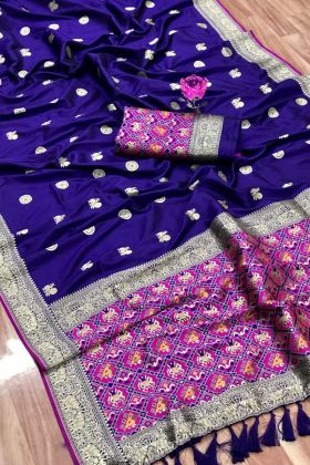 Pure Kanchipuram Dark  Blue Weaving Silk Saree With Reasonable Price