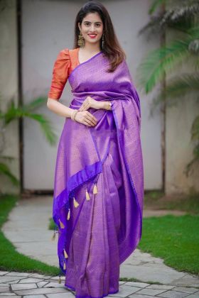 Purple Banarasi Soft Silk Saree