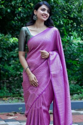 Purple Banarasi Soft Silk Silver Zari Weaving Work Saree