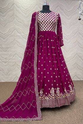 Purple Embroidery Work Wedding Wear Anarkali Gown
