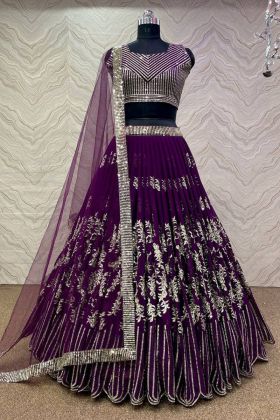 Purple Faux Georgette Embroidery Work Lehenga Choli