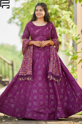 Purple Foil Work Banglori Silk Lehenga Choli