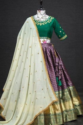 Purple Jacquard Silk Contast Lehenga Choli Dupatta Collection