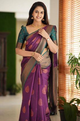 Purple Jacquard Weaving Work Silk Saree