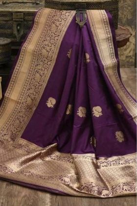 Purple Jacquard Work Soft Lichi Silk Saree