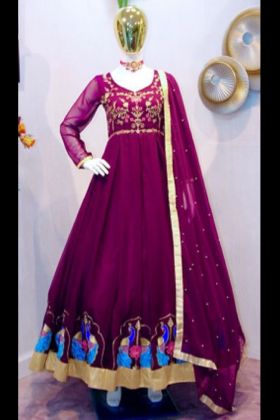 Purple Sequence Embroidery Work Anarkali Gown