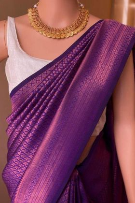 Purple Soft Lichi Silk Jacquard Work Saree
