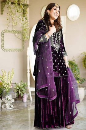 Purple Zari Embroidery Work Georgette Salwar Kameez