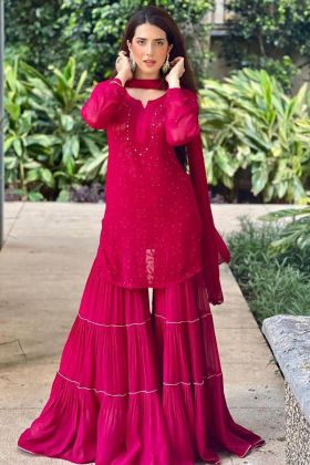 Rakhi Festival Special Rani Pink Sharara Salwar Suit