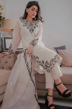 Rakhi Special White Thread Embroidery Work Suit