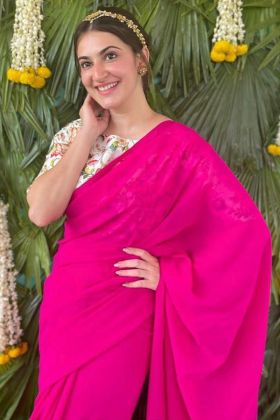 Rani Moss Georgette Plain Saree With Unstitch Printed Blouse