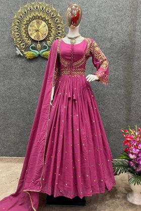 Rani Pink Embroidery Work Anarkali Style Gown