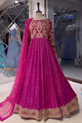 Rani Pink Heavy Georgette Sequence Work Long Gown