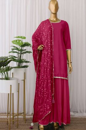 Rani Pink Readymade Palazzo Dress With Dupatta