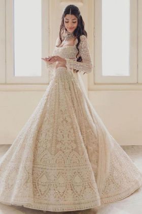 Reception Special Off White Sequence Work Lehenga Choli
