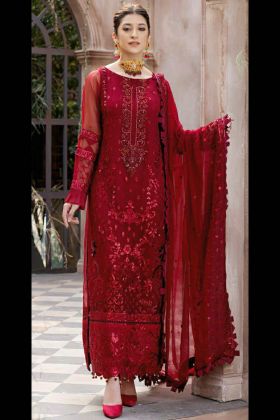 Red Embroidery Work Georgette Straight Salwar Suit