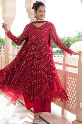 Red Embroidery Work Heavy Georgette Gown