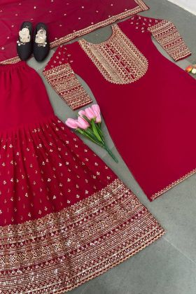 Red Embroidery Work Sharara With Readymade Tunic Top