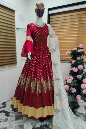 Red Embroidery Work Stitched Anarkali Gown
