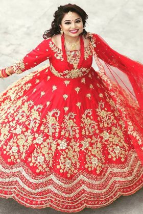 Red Embroidery Work Wedding Special Gown