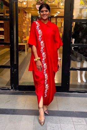 Red Parampara Silk Dhoti Style Salwar Suit