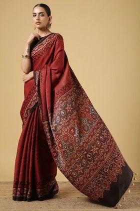 Red Printed Muslin Silk Saree