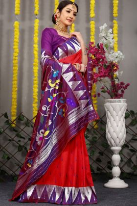 Red Pure Silk Karva Chauth Special Saree