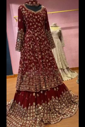 Red Sequence Embroidery Top Faux Georgette With Lehenga