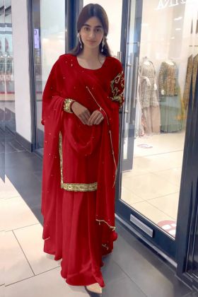 Red Sequence Embroidery Work Palazzo Salwar Suit