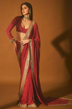 Red Soft Georgette Sequence Work Saree