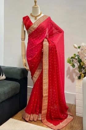 Red Two Tone Georgette Shaded Saree