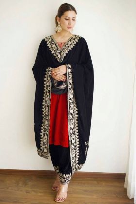 Red Zari Embroidery Work Salwar Suit