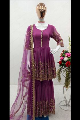 Rose Pink Faux Georgette Cut Work Sharara Dress