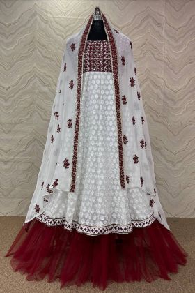 Sequence Embroidery Work White Anarkali Style Gown