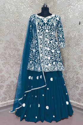 Sharara Style Peacock Blue Embroiderer Work Suit