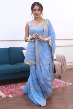 Shehnaaz Gill Style Cornflower Blue Sharara Dress