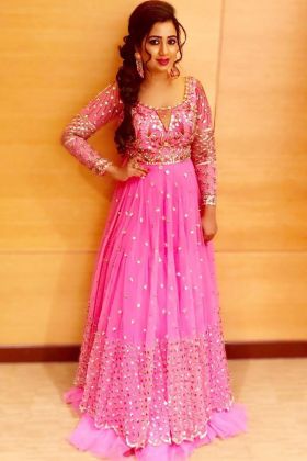 Shreya Ghosal Special Pink Ruffle Anarkali Gown