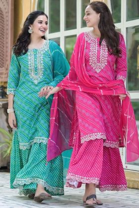 Sky Blue Bandhani Printed Embroidery Work Readymade Sharara Dress