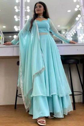 Sky Blue Readymade Gown With Palazzo