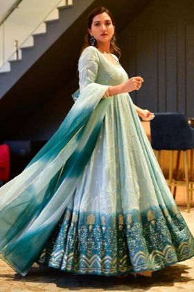 Sky Blue Sequence Embroidery Work Readymade Anarkali Gown