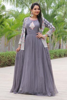 Steel Grey Embroidery Work Readymade Sharara Suit