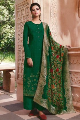 Straight Suit Crepe Fabric Green Color