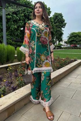 Stylish Green Flower Printed Salwar Palazzo Suit