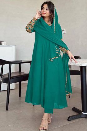 Teal Green Faux Georgette Anarkali Style Gown