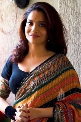 Television Actress Ankita Lokhande Drapped Multi Color Printed Saree