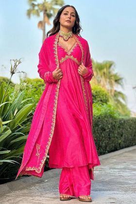 Television Actress Hina Khan Wear Bright Pink Dress